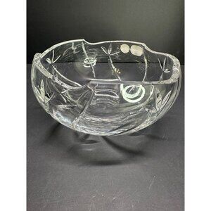 Vtg Clear Glass Bohemia Crystal Czech Cut To Clear 7" DIA Bowl Original Label